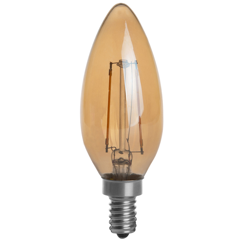 Gold Tint B10 E12 2W LED Vintage Antique Filament Light Bulb, 25W Equivalent, 4-Pack, AC100-130V or 220-240V